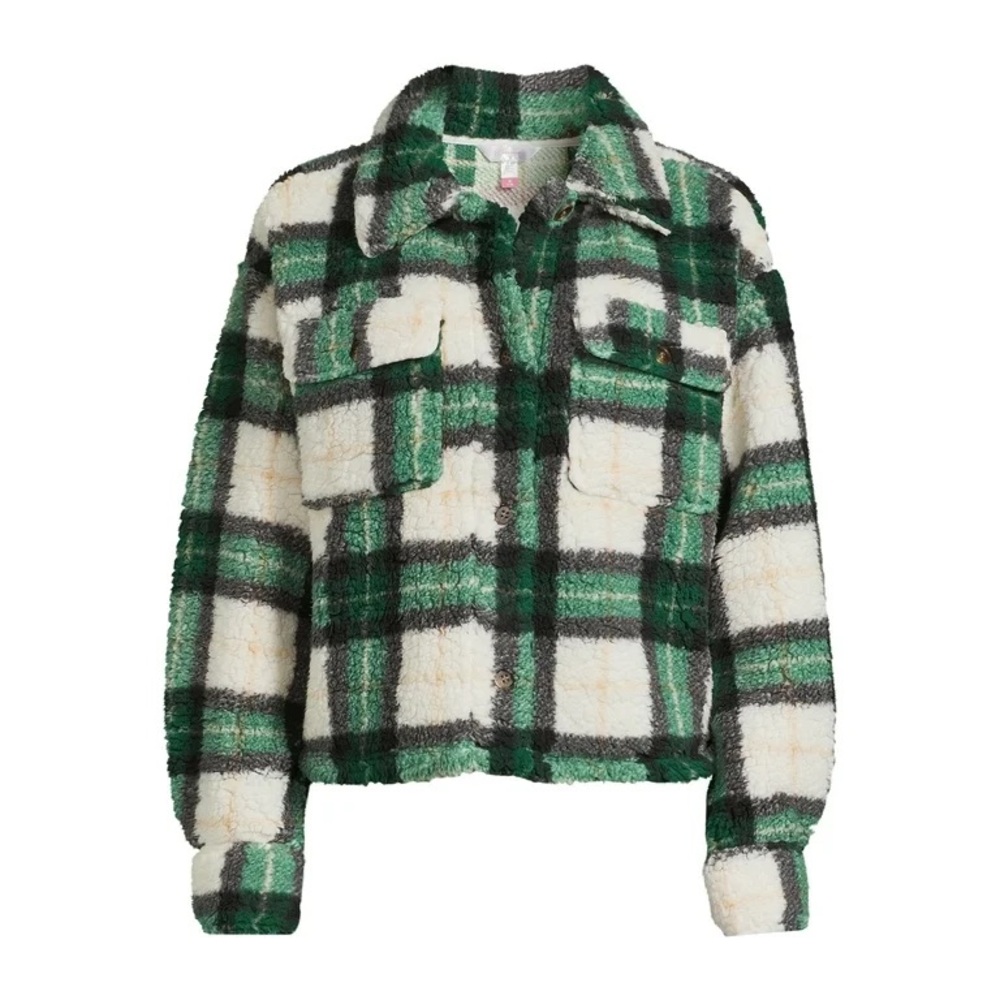 Plaid Faux Sherpa Shacket - Picture 2 of 5
